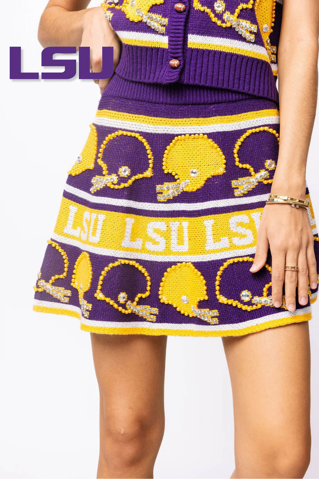 Licensed LSU Vintage Football Helmet Stripe Skirt | Queen of Sparkles