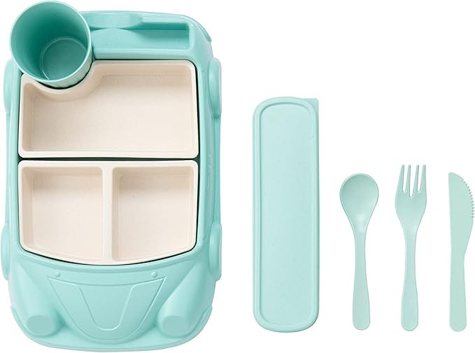 Kids garden Car Plate 8Pcs/Set Bamboo Children Dinnerware Sets - Dishwasher/Microwave Safe Includ... | Amazon (US)