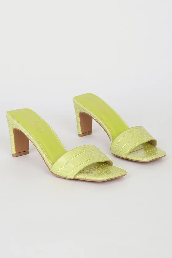 Cassilo Lime Crocodile-Embossed High Heel Sandals | Lulus (US)