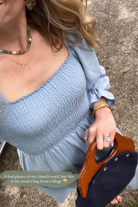 My mom’s Bermuda bag from college 🥹🤩

Smocked dress, blue dress, baby shower dress, gemstone necklace, Amazon necklace, julie Vos, platform sandals

#LTKSeasonal #LTKfindsunder50 #LTKfindsunder100