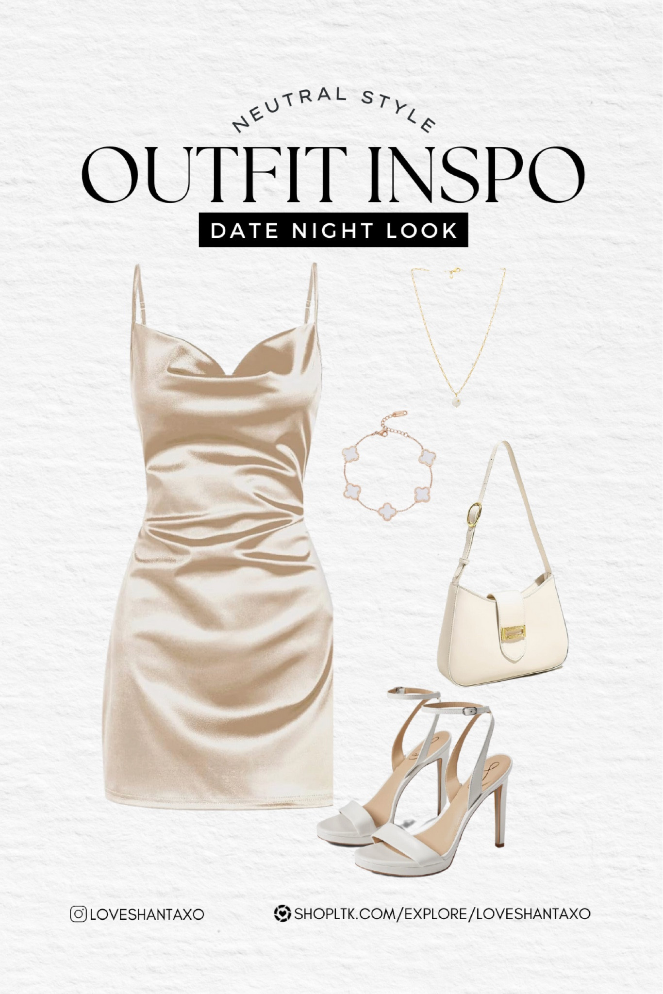 Date night look, date night outfit, cream slip dress, satin dress, slip dress, cream purse, bracelet, white heels, first date, fall outfit, shoulder bag, sleeveless satin dress, Amazon fashion finds, zappos, fossil gold watch, gold jewelry, four leaf clover bracelet, Pearl necklace, neutral style, neutral look

#LTKunder100 #LTKstyletip #LTKsalealert