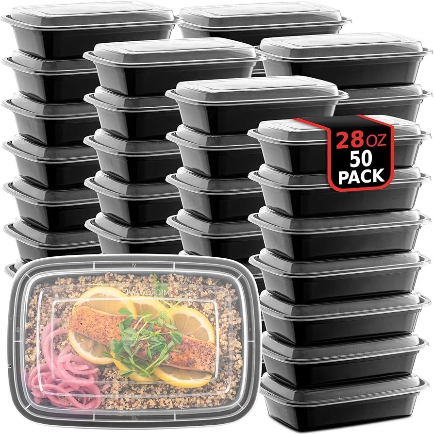 50-Pack Reusable Meal Prep Containers Microwave Safe Food Storage Containers with Lids, 28 oz - 1... | Amazon (US)