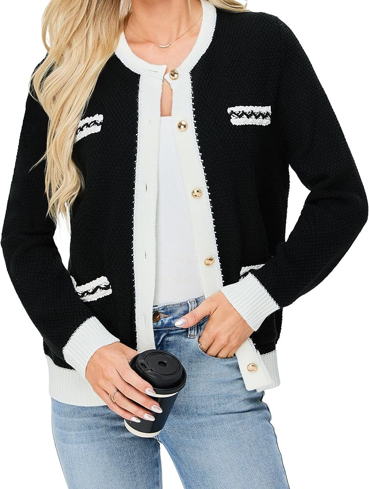 BMJL Womens Cardigan Sweaters Black Button Down Knit Sweaer Jackets Fall Tops 2024 Old Money Clot... | Amazon (US)