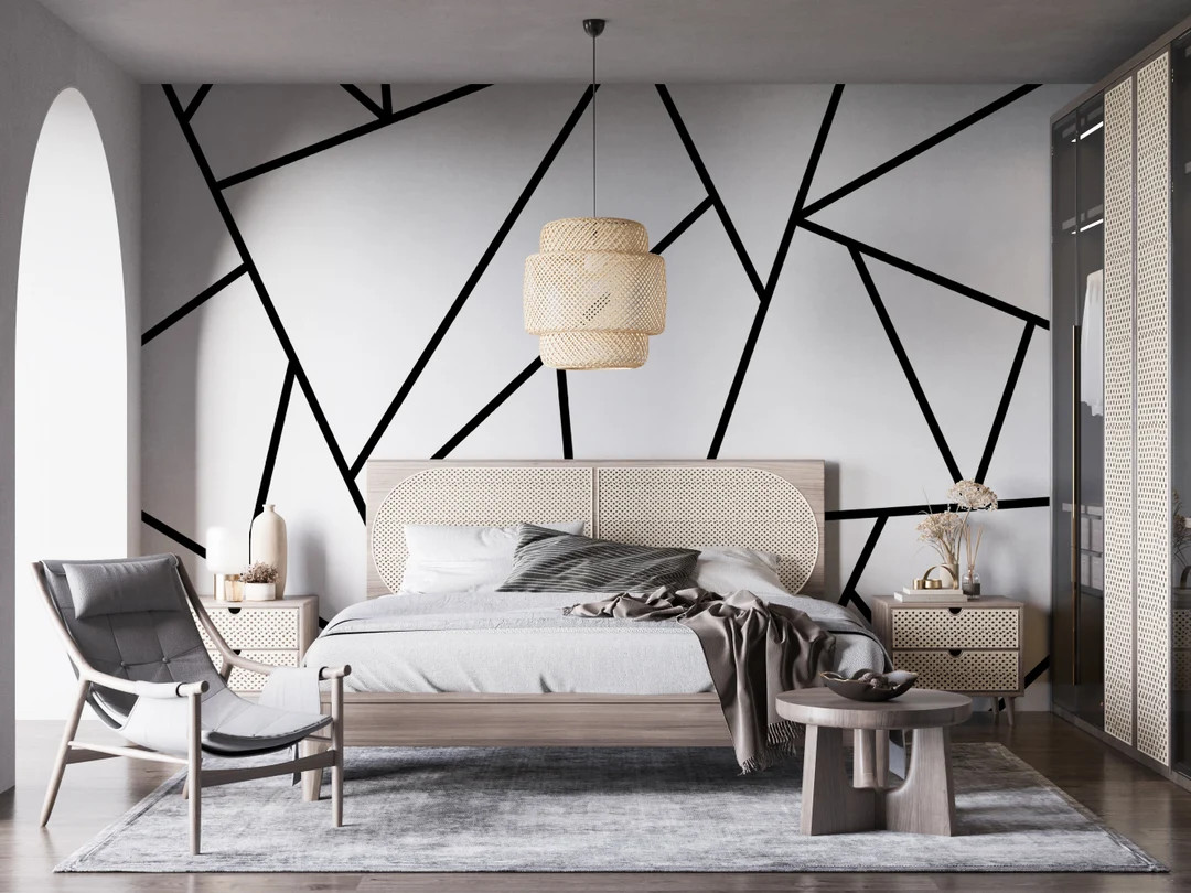 Geometric Wallpaper | Peel And Stick Murals |  White and Black Wallpaper | Removable Wallpaper | Etsy (US)