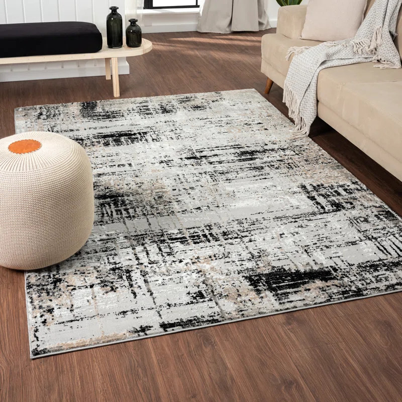 Kailianna Machine Woven / Power Loomed Performance Gray/Black/White Rug | Wayfair North America