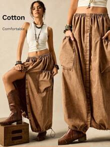 Easelle 2025 Summer Washed Denim Skirt Four Button Nomadic Retro Festival Outdoor Distressed Deni... | SHEIN