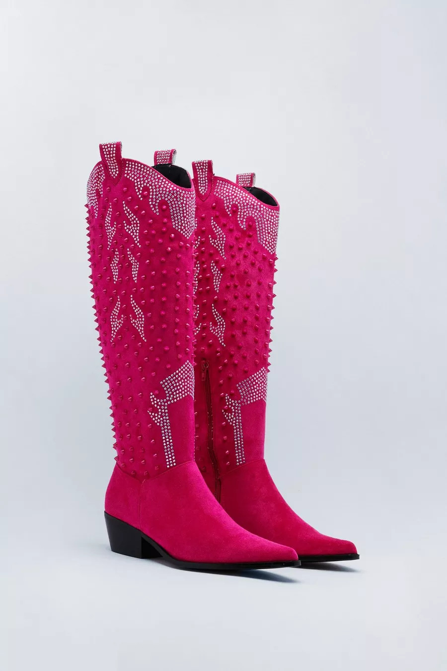 Faux Suede Studded Rhinestone Cowboy Boots | Nasty Gal (US)
