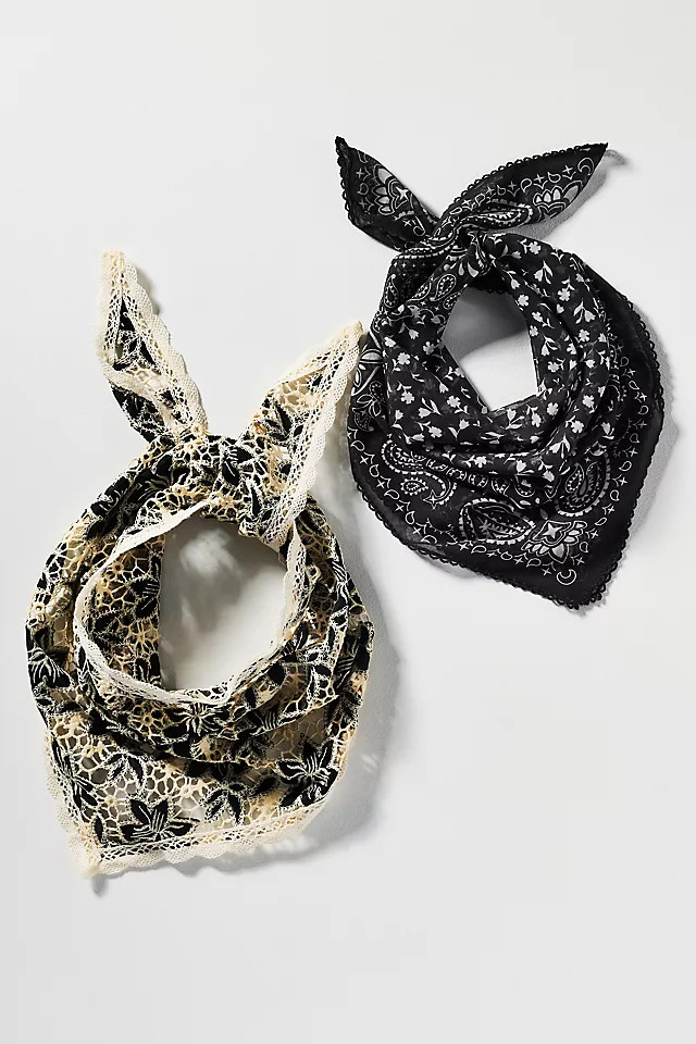 100% Cotton Lace Bandana Hair Scarves, Set of 2 | Anthropologie (US)