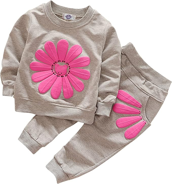 Toddler Baby Girls Sunflower Clothes Set Long Sleeve Top and Pants 2pcs Outfits Fall Clothes | Amazon (US)