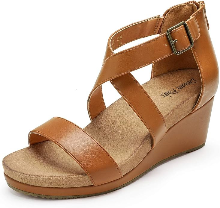 DREAM PAIRS Women's Open Toe Buckle Ankle Strap Summer Platform Wedge Sandals | Amazon (US)