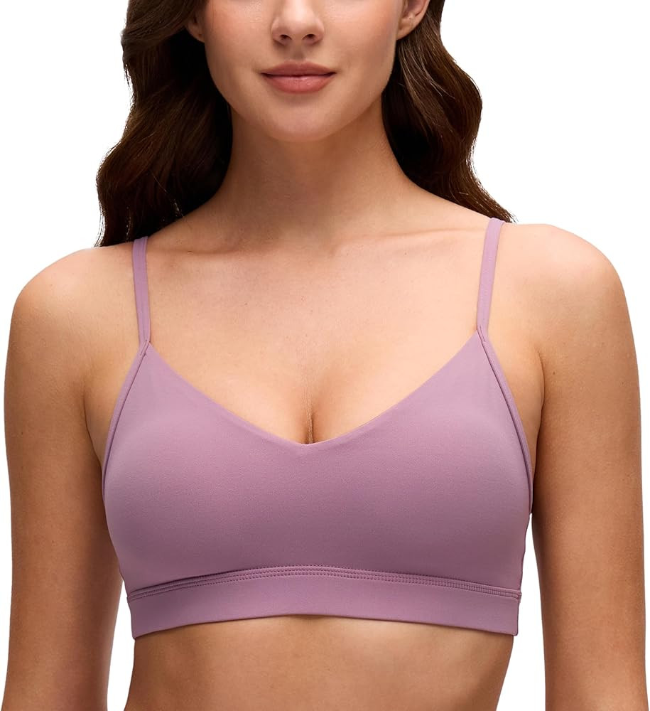 CRZ YOGA Butterluxe V-Neck Sports Bras for Women - Adjustable Thin Straps Padded Yoga Top Basic W... | Amazon (US)