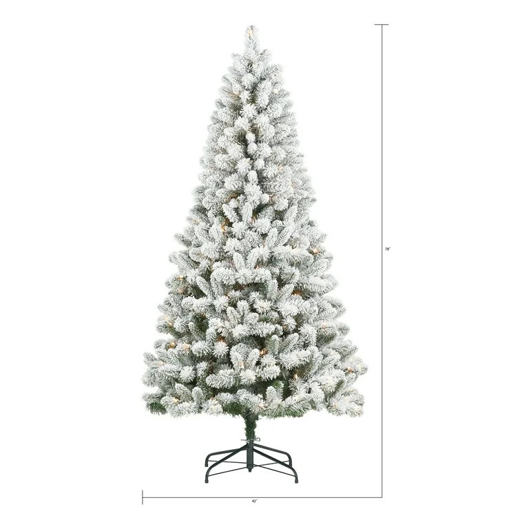 Holiday Time 6.5ft Pre-Lit Flocked Frisco Pine Christmas Tree, Green, 6.5', Clear - Walmart.com | Walmart (US)
