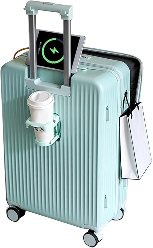 XQZMD Carry-on Suitcase with Front Pocket for 15.6in Laptop, Mobile Phone Water Cup Holder Luggag... | Amazon (UK)