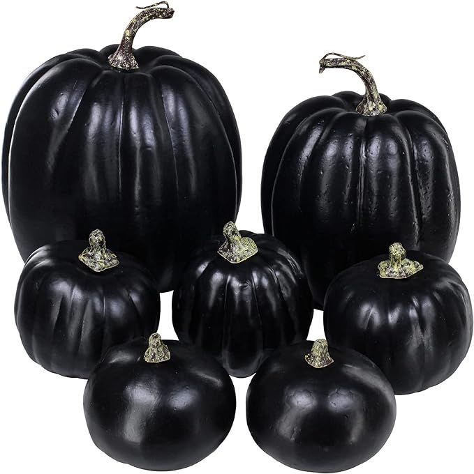 7 Pcs Assorted Artificial Black Pumpkins Halloween Pumpkins Faux Rustic Decorative Foam Pumpkins ... | Amazon (US)