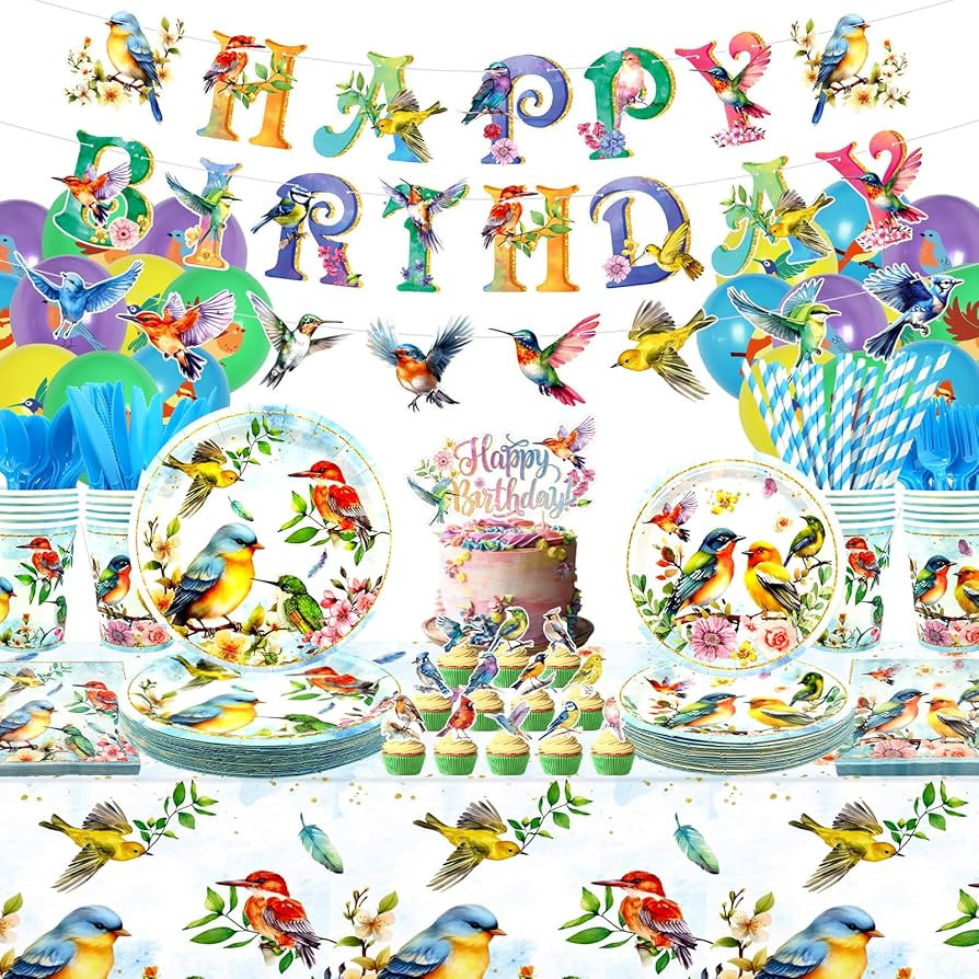 Bird Party Supplies, Includes Happy Birthday Banners, Plates, Tablecloth, Cups, Balloon and Straws,for Bird Theme Baby Shower Summer Tea Party Decorations (Banners) | Amazon (US)
