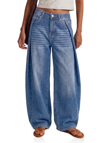 Flowyair Womens Baggy Pleated Jeans High Waisted Wide Leg Y2K Denim Pants | Amazon (US)