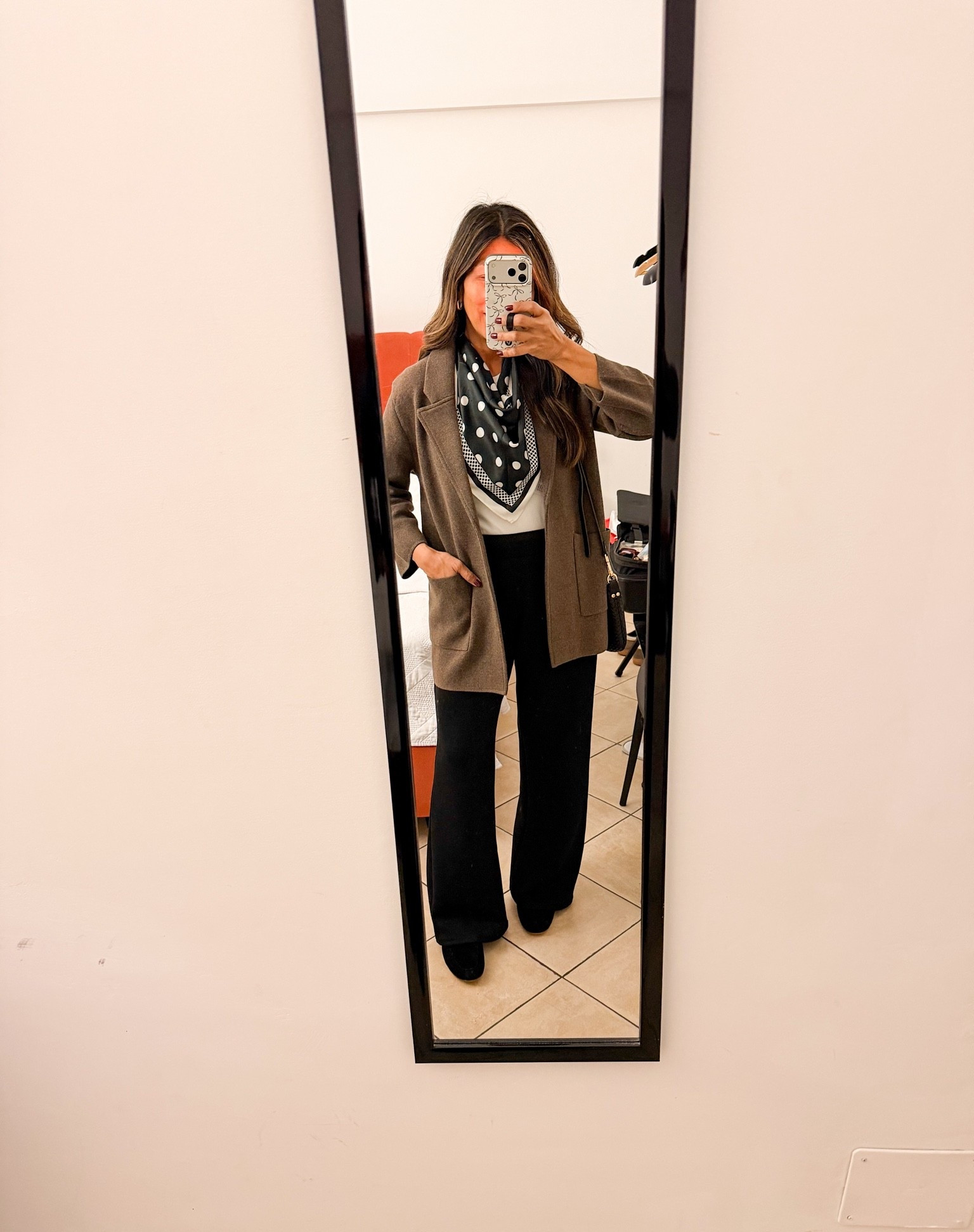 I’m 5’2” 118#ish for reference 
From airport to dinner(no time to change).
Blazer jacket in small tts.
Black pants are part of a 2-piece set in XS(I have to fold the waistband cuz too long on me) 
Loafers fit tts
White tee in small tts.
Black bag is the small size. 
Scarf is linked.
Travel outfit, Italy fall outfit, over 50 style, midlife fashion, petite fashion,midlife women, affordable fashion, fashion over40

#LTKPetite #LTKTravel #LTKootd