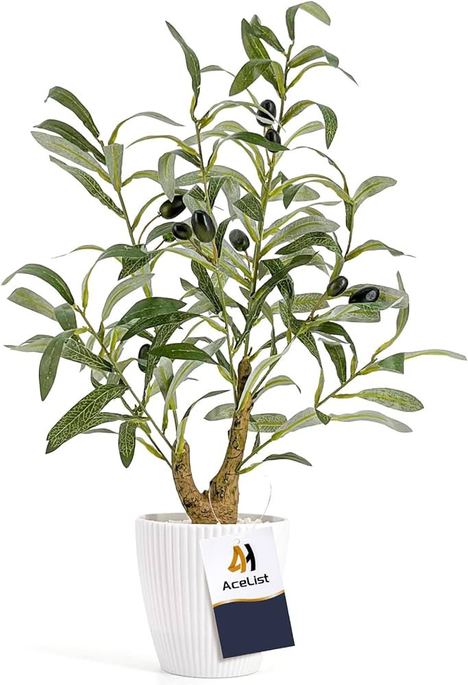 AceList 16.9 Inches Faux Olive Tree with White Pot, Realistic Fake Potted Olive Tree Olive Branch... | Amazon (US)