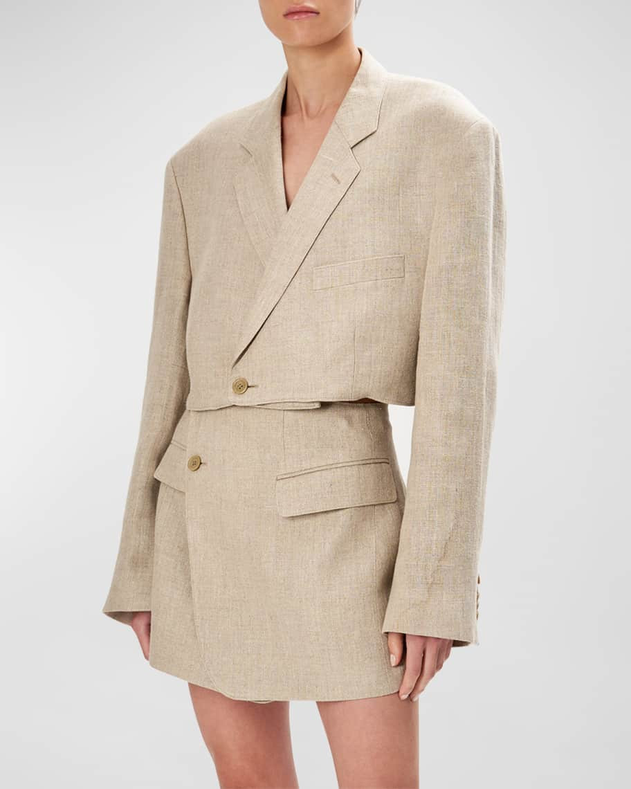 Ronny Kobo Michaela Oversized Cropped Linen Blazer | Neiman Marcus
