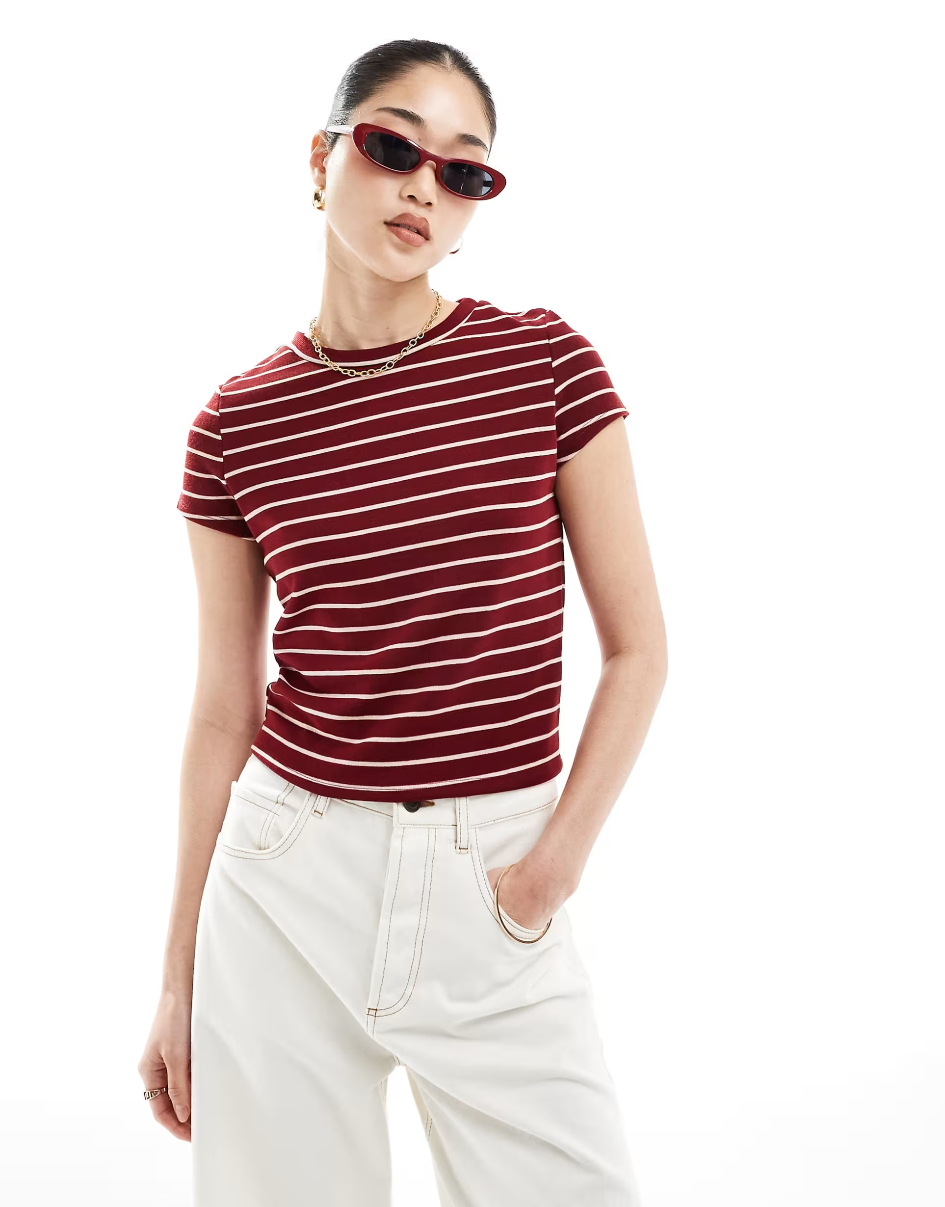 ASOS DESIGN striped baby t-shirt in burgundy | ASOS (Global)