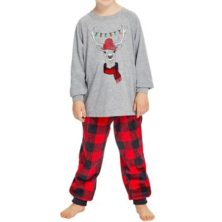 Kid s Holiday #Famjam Reindeer Black/Red Plaid Fleece Pajamas - Various Sizes | Walmart (US)