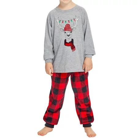 Kid s Holiday #Famjam Reindeer Black/Red Plaid Fleece Pajamas - Various Sizes | Walmart (US)