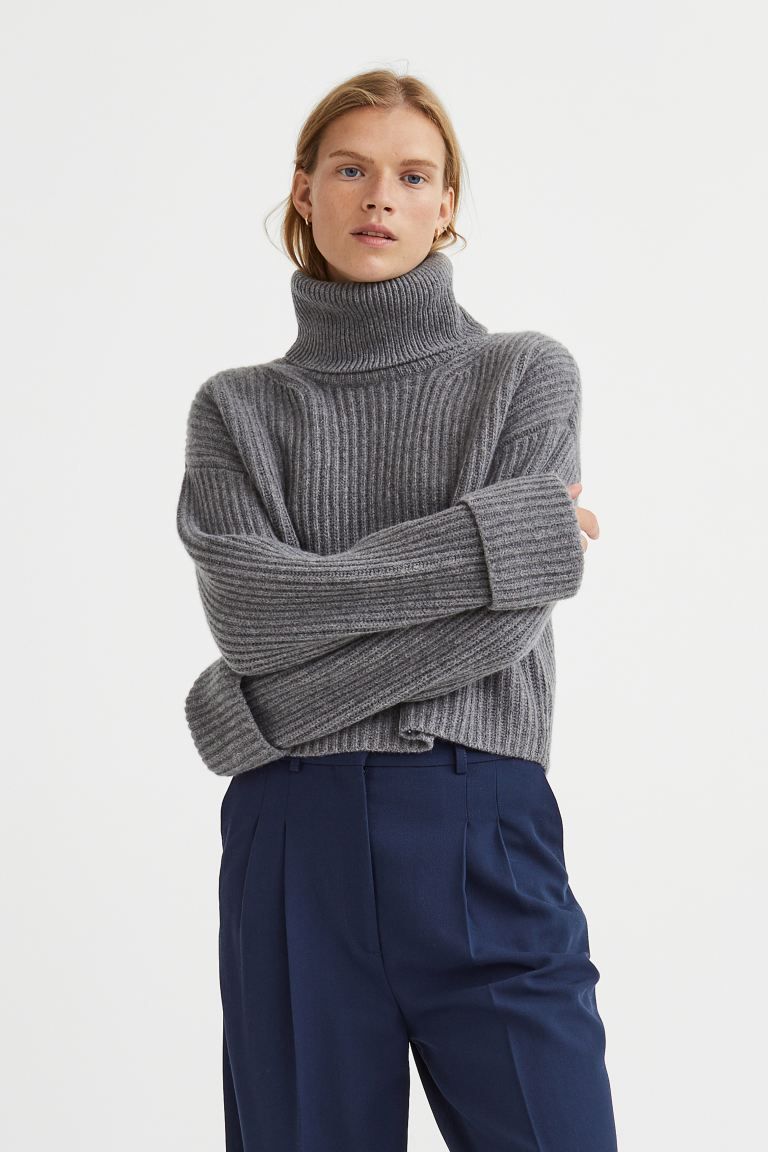 Wool-blend Turtleneck Sweater - Gray melange - Ladies | H&M US | H&M (US + CA)