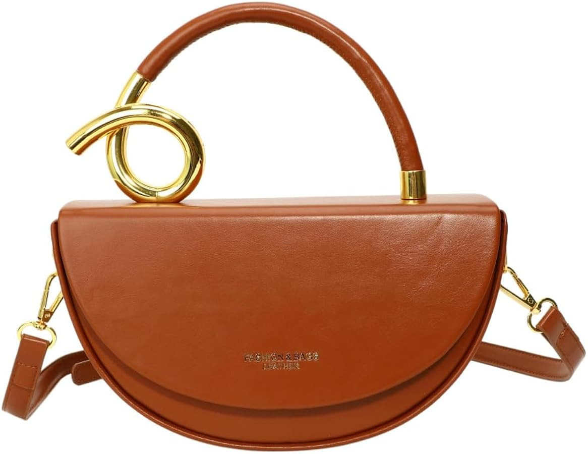 Semi-circular Saddle Purses for Women Elegant PU Leather Tote Shoulder Bag Chic Crossbody Handbag | Amazon (US)