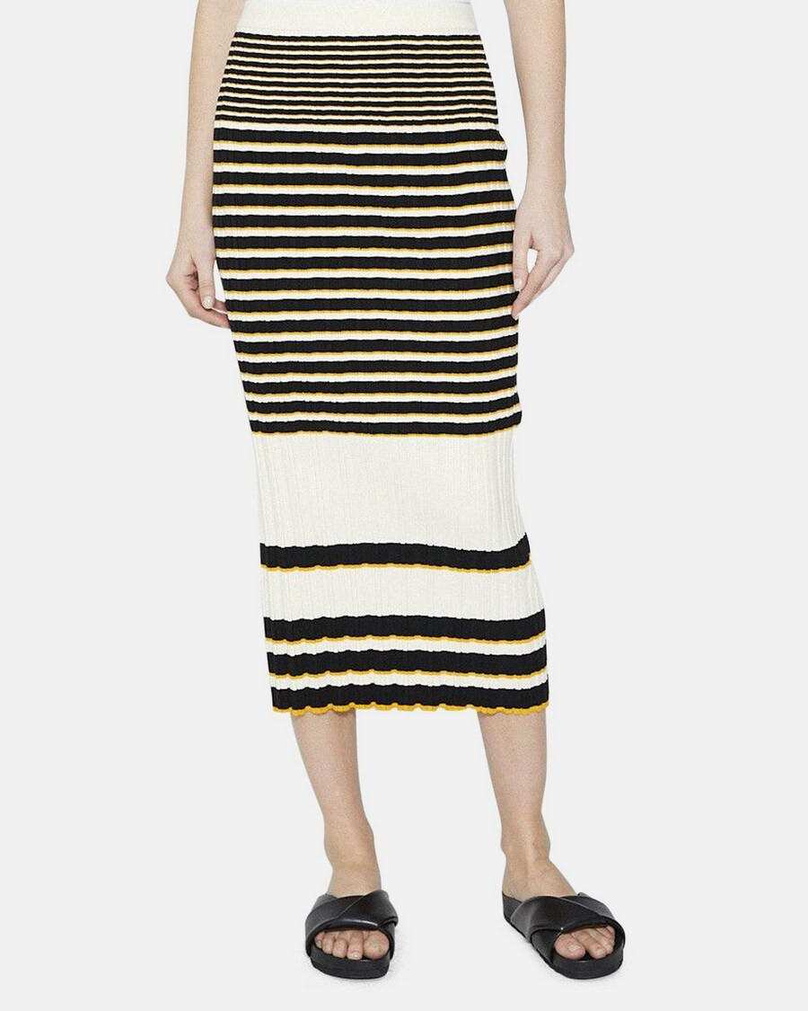 Striped Midi Skirt in Cotton Blend Rib Knit | Theory Outlet