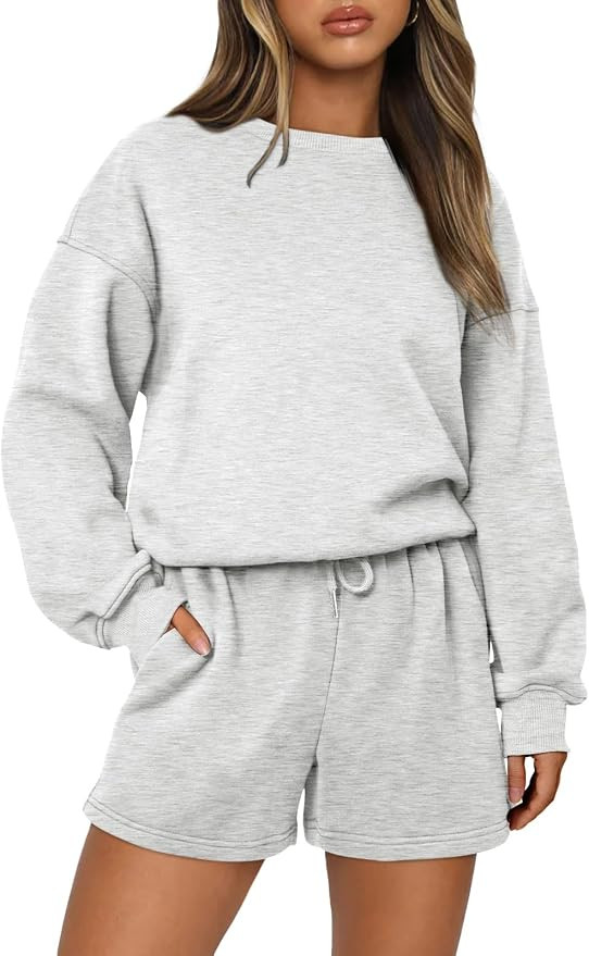 AUTOMET Womens Two Piece Outfits 2 Piece Lounge Matching Sets Fleece Sweatsuit Sweat Shorts Fashi... | Amazon (US)