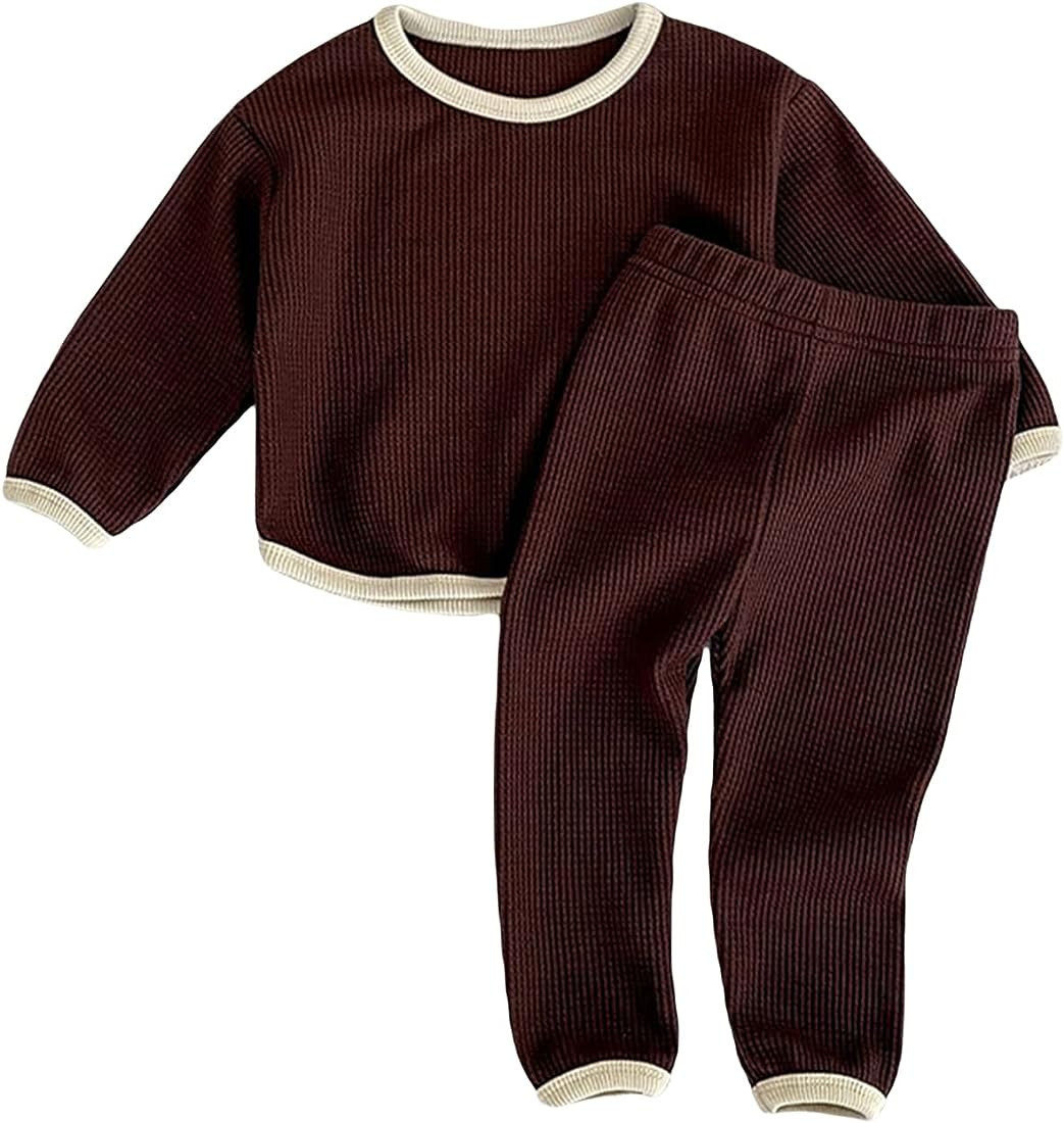 Kids Toddler Baby Girl Fall Winter Clothes Waffle Knit Long Sleeve Pullover Sweatshirt Top and Pa... | Amazon (US)