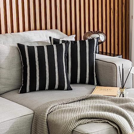 Amazon.com: Home Brilliant Classic Black White Stripes Lace Fall Throw Pillow Covers Decorative E... | Amazon (US)