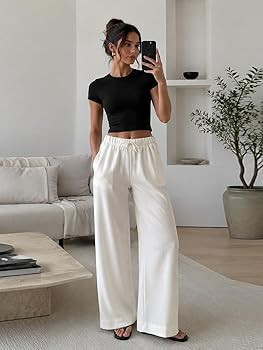 Abonlen Wide Leg Pants for Women Casual Flowy Crepe Trousers Wrinkle Free Relaxed Fit Lounge Work... | Amazon (US)