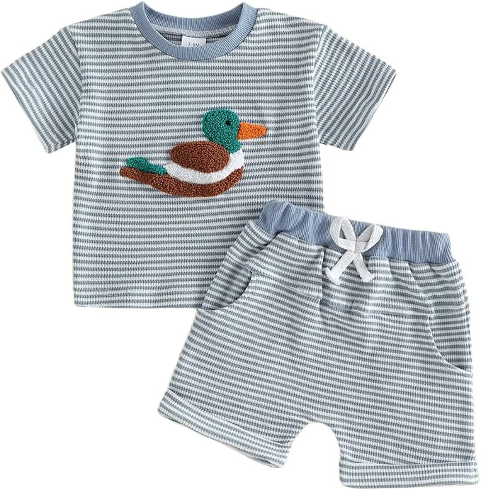 MERSARIPHY Toddler Baby Boy Girl Summer Clothes Embroidery Stripe T-shirt Tops Shorts Sets 6 12 1... | Amazon (US)