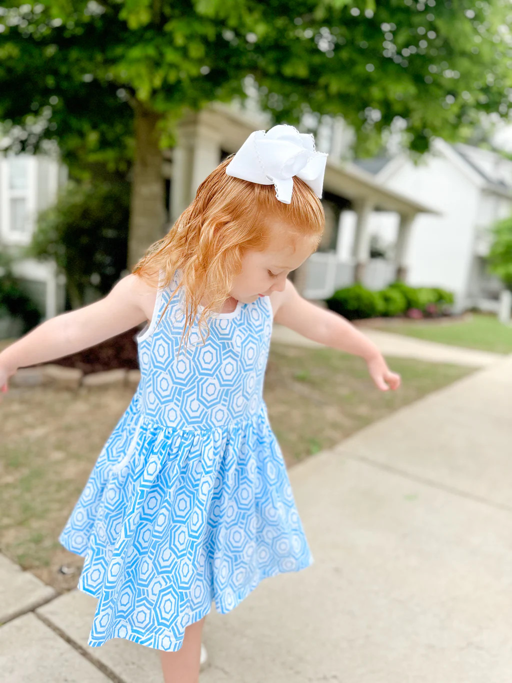 Girls Tawny Twirl Dress in Umbrella Sky | Duffield Lane