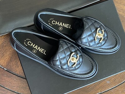 size 40EU NEW CHANEL Black Quilted Flap Turnlock Gold CC Logo Loafer w/ receipt  | eBay | eBay US