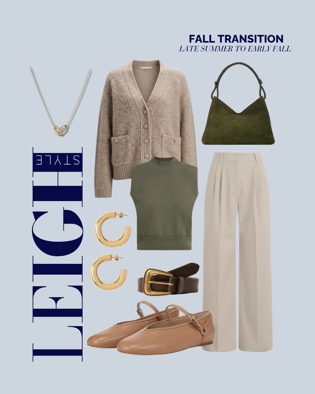 Easy layers for that in-between season 🍂 A polished late summer to early fall look.

fall transition outfit, early fall outfit, late summer outfit, transitional style, chic fall outfit, elevated casual, neutral outfit ideas, olive green outfit, fall layering, women’s fall fashion, ballet flats outfit, wide leg trousers, cardigan outfit, everyday fall style

#LTKootd #LTKSeasonal #LTKTravel
