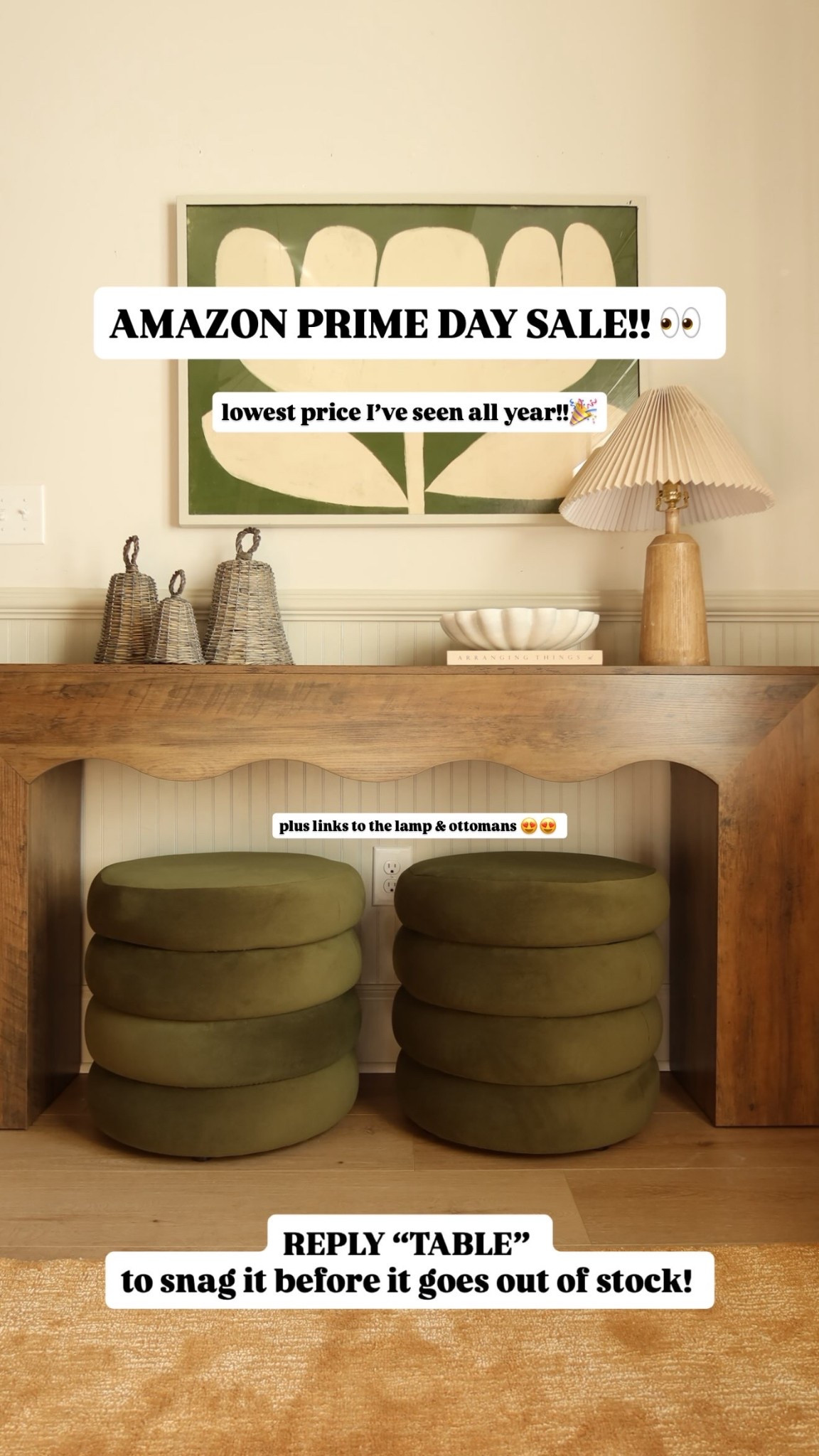 AMAZON PRIME DAY SALE!! 👀  lowest price I’ve seen all year!!🎉 REPLY “TABLE” 
to snag it before it goes out of stock!  plus links to the lamp & ottomans 😍😍