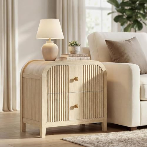ModernMate Modern 2-Drawer Nightstand with Wave-Fluted Front & Curved R-Angle Top, Thickened Wood... | Amazon (US)