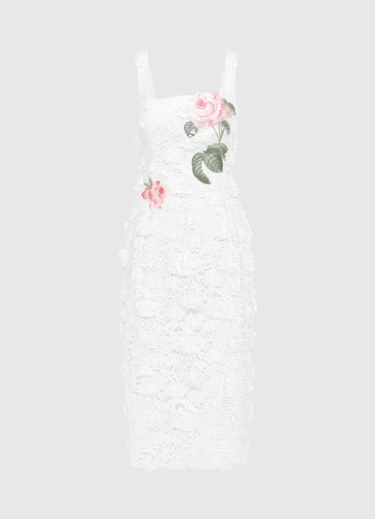 Larissa Embroidered Lace Midi Dress - Snow | LEO LIN