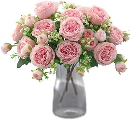 3 Bunches Artificial Flower for Decoration Fake Flowers Silk Peony Faux Bouquet Plastic Arrangeme... | Amazon (US)