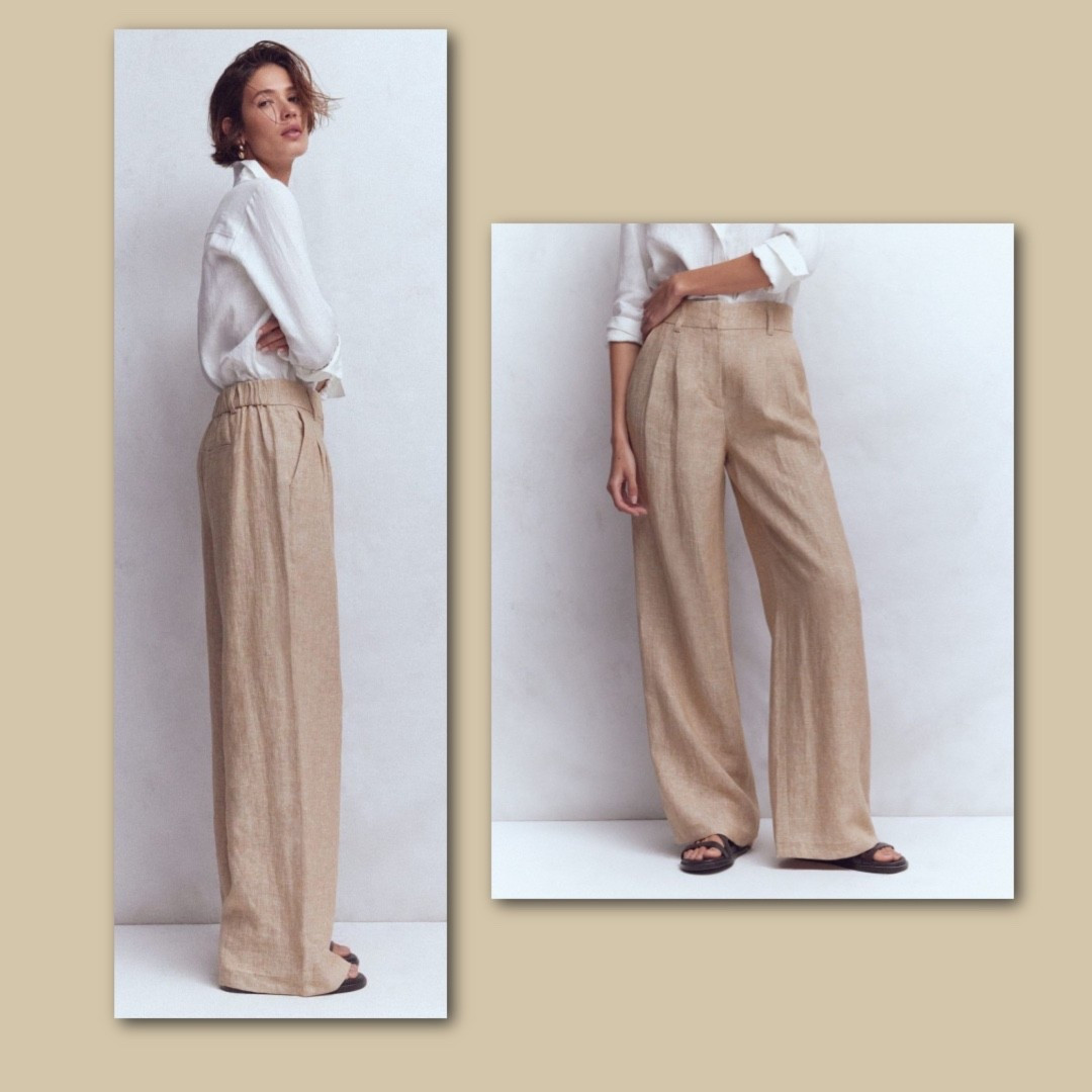 Neutral pair of wide leg trousers for the Spring #over50