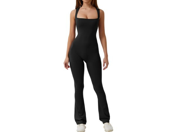 QINSEN Flare Jumpsuits for Women Strappy Square Neck Bodycon Full Length Long Pants Casual Playsuit | Amazon (US)