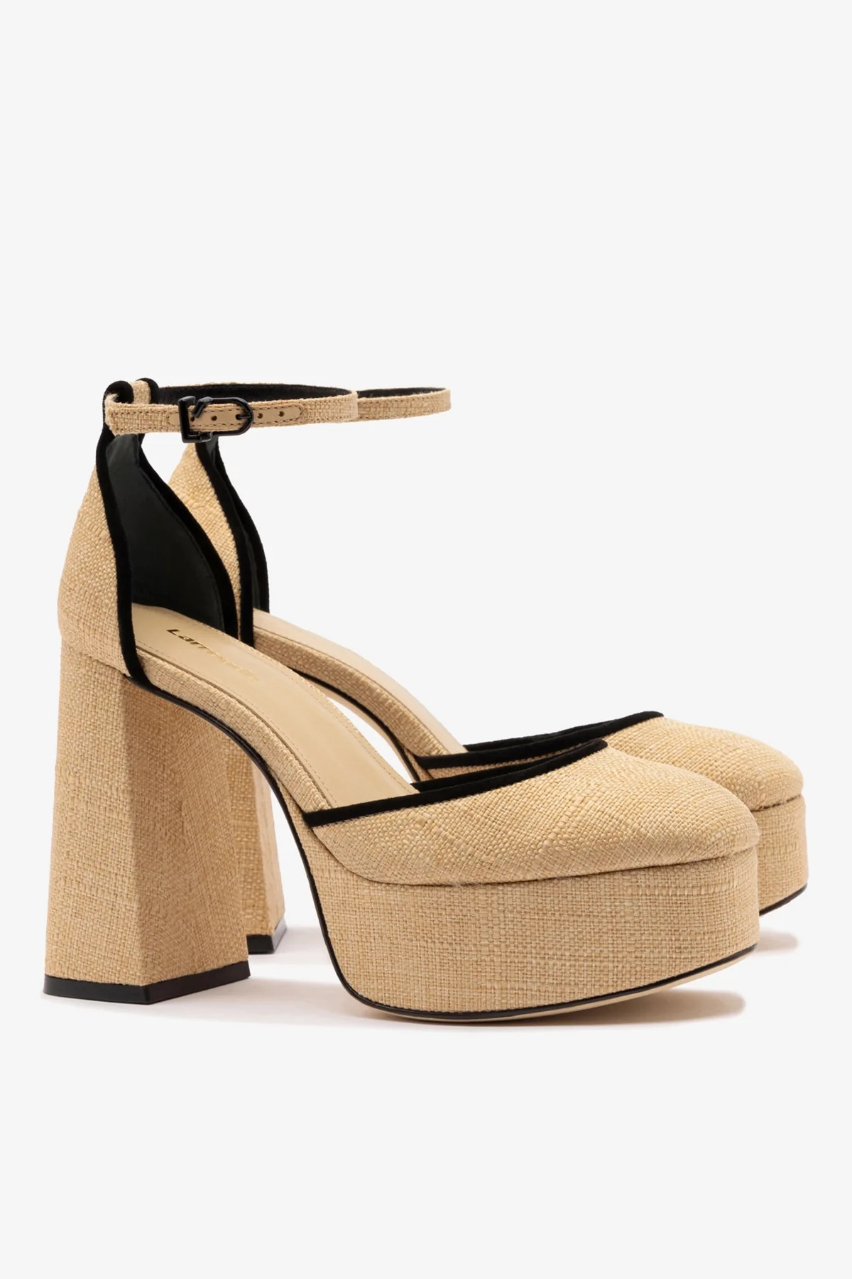 Ari Pump In Beige Raffia and Black Trimming | Larroude