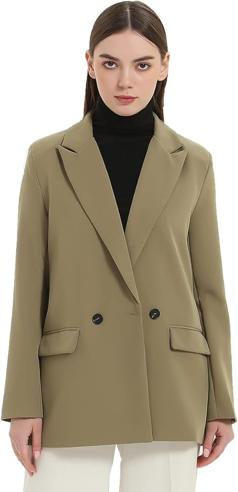 Women's Casual Long Sleeve Lapel Oversized Button Work Office Blazer Suit Jacket | Amazon (US)