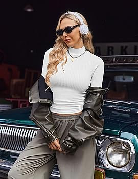 Ekouaer Women's Mock Turtleneck Long Sleeve Shirts Ribbed Knit Lightweight Pullover Sweater Stret... | Amazon (US)