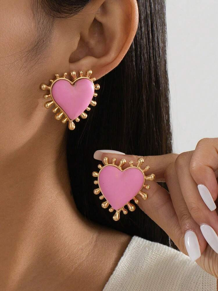 1 Pair Fashionable & Elegant Heart Shaped Earrings For Women, Suitable For Daily Wear, Vacation, ... | SHEIN