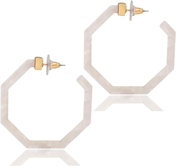 Acrylic Hoop Earrings Tortoiseshell Acrylic Earrings Geometric Resin Earring Studs for Women Girl... | Amazon (US)