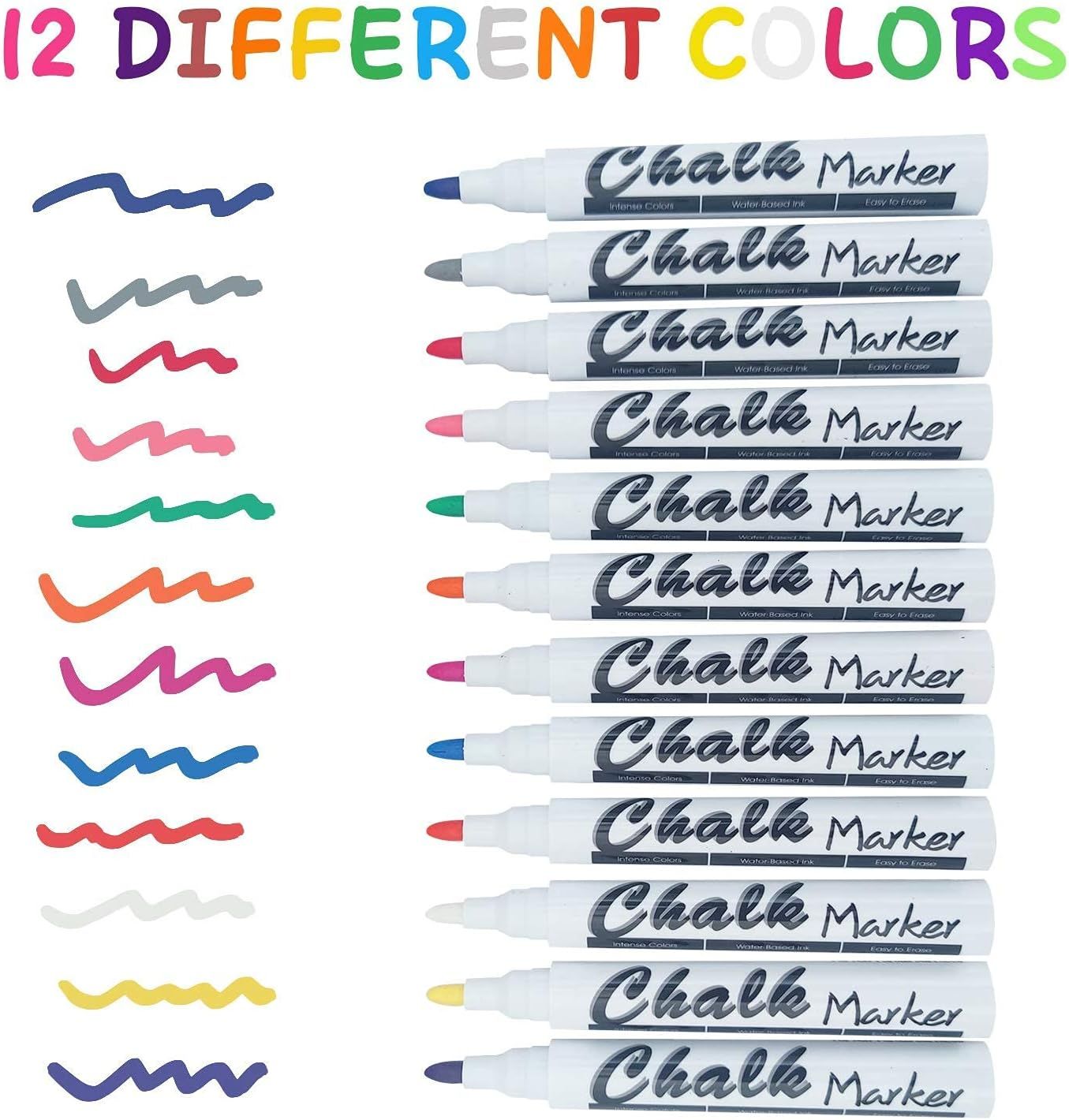 Volcanics Liquid Chalk Markers for Chalkboard Glass Markers Chalkboard Markers Erasable,12 Pack,12 C | Amazon (US)