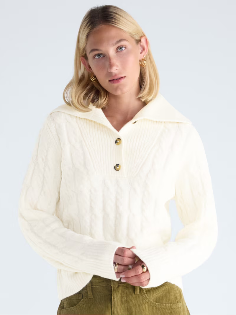 Free Assembly Women's and Women's Plus Bib Collar Sweater, Midweight, Sizes XS-4X | Walmart (US)